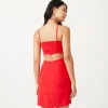 Vestido Curto Em Crepe Com Recorte Lateral Vazado Vermelho