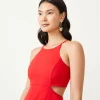 Vestido Curto Em Crepe Com Recorte Lateral Vazado Vermelho