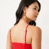 Vestido Curto Em Crepe Com Recorte Lateral Vazado Vermelho