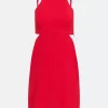 Vestido Curto Em Crepe Com Recorte Lateral Vazado Vermelho